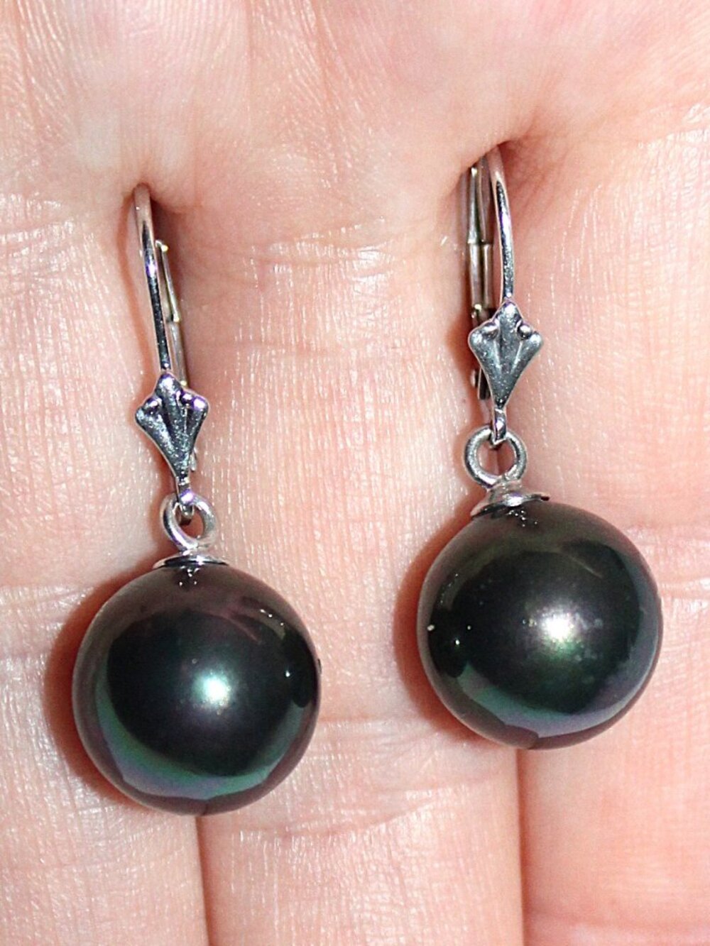 Sterling Silver Faux Black Pearl Earrings Lucas Lameth - Picture 4 of 4